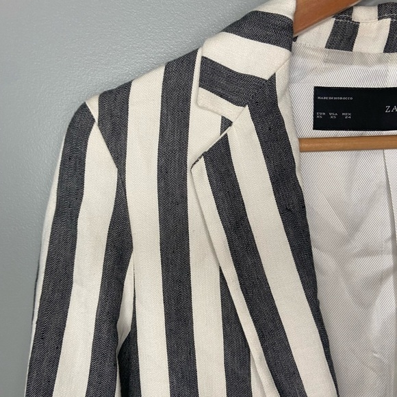 ZARA Linen Stripe Long Blazer - Picture 8 of 10